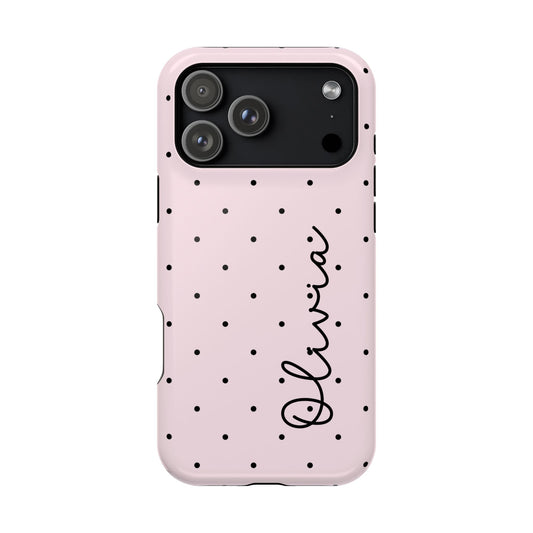 Pink Pirouette Polka Dot Magnetic Phone Case (Personalized)