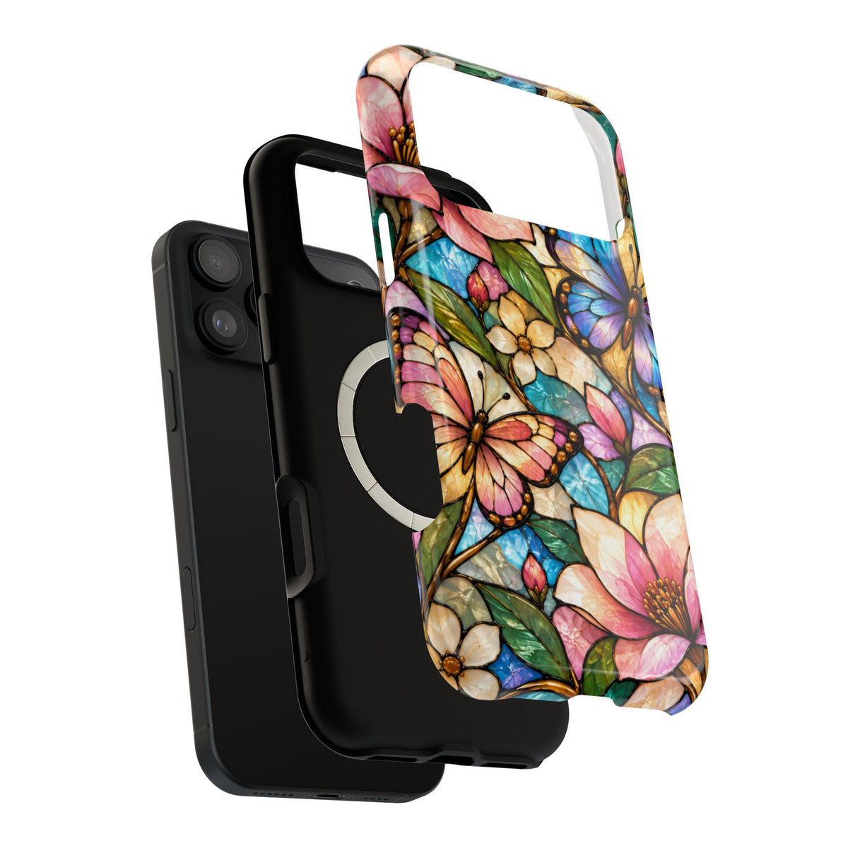 Butterfly Mosaic Floral Stained Glass Magnetic Phone Case