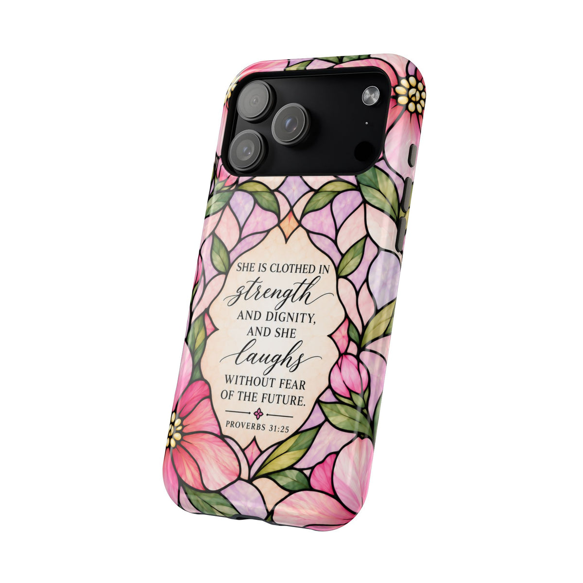 Grace in Bloom Stained Glass Scripture Magnetic Phone Case | Proverbs 31:25
