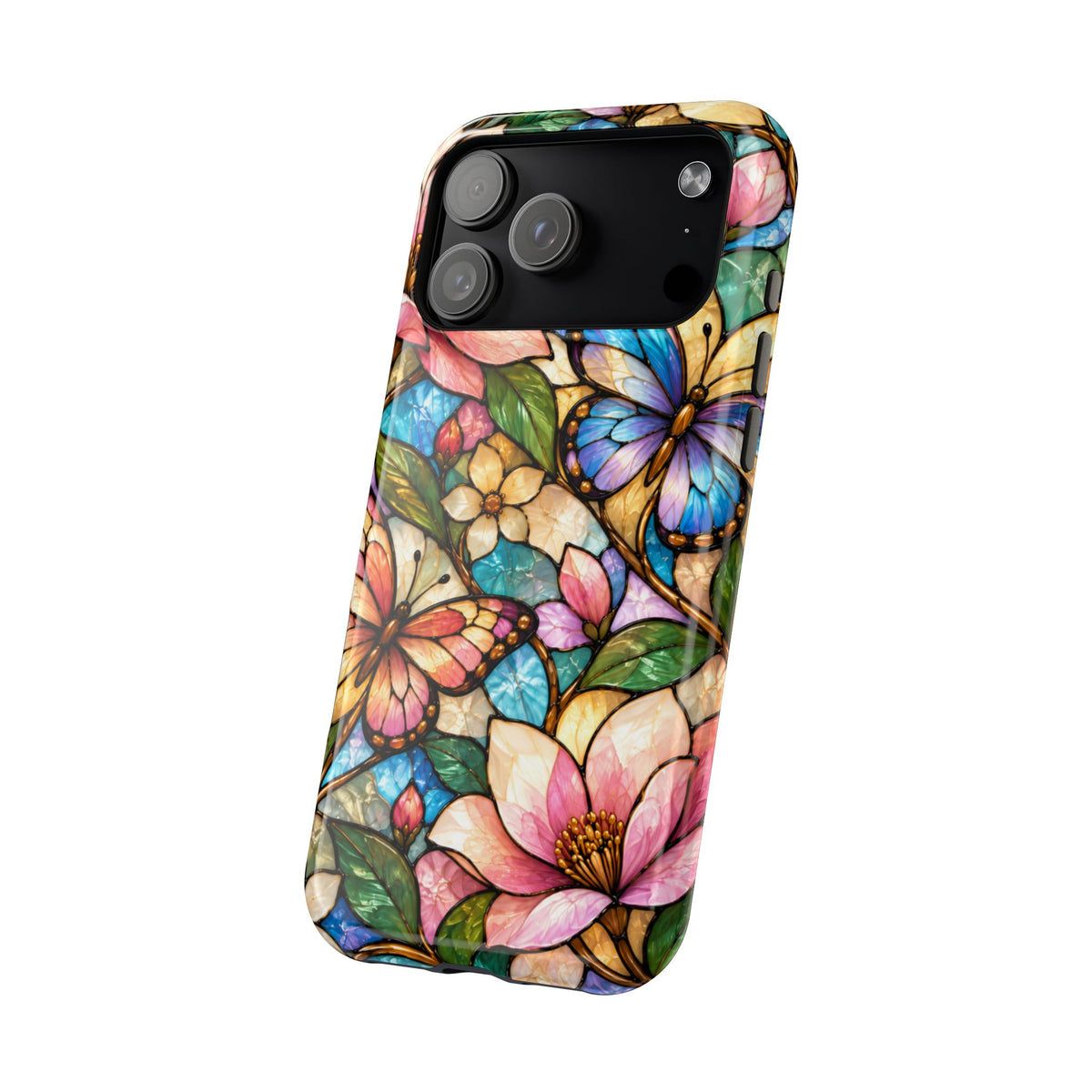 Butterfly Mosaic Floral Stained Glass Magnetic Phone Case