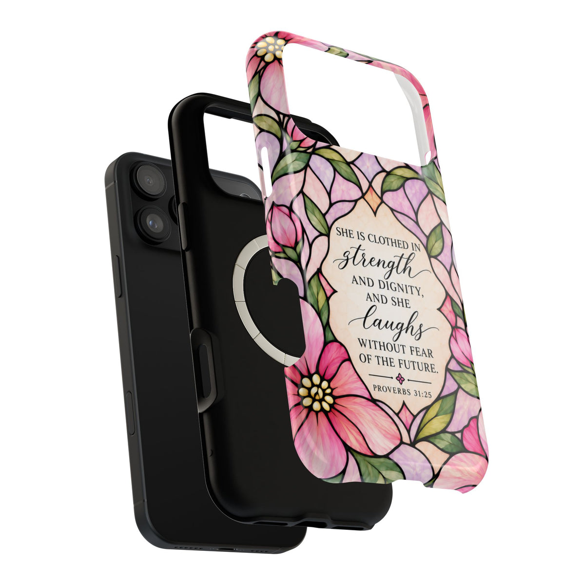 Grace in Bloom Stained Glass Scripture Magnetic Phone Case | Proverbs 31:25